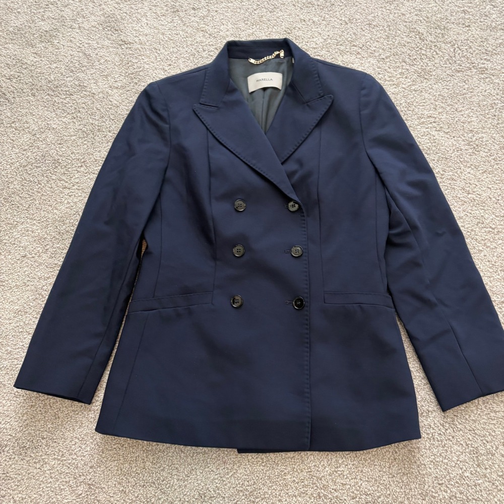 Marella Double Breasted‎ Blazer Womens L Navy Blue Professional Classic